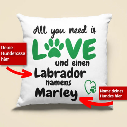 Kissen „All you need is Love“ mit deinem Hund